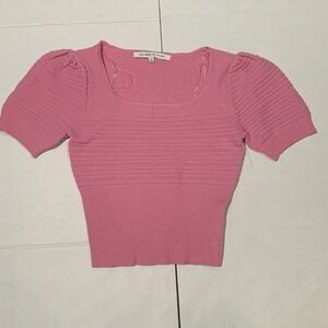 Celebrity Pink Shirt  Pink Stretch Crop Top Short Puff Sleeve Size M